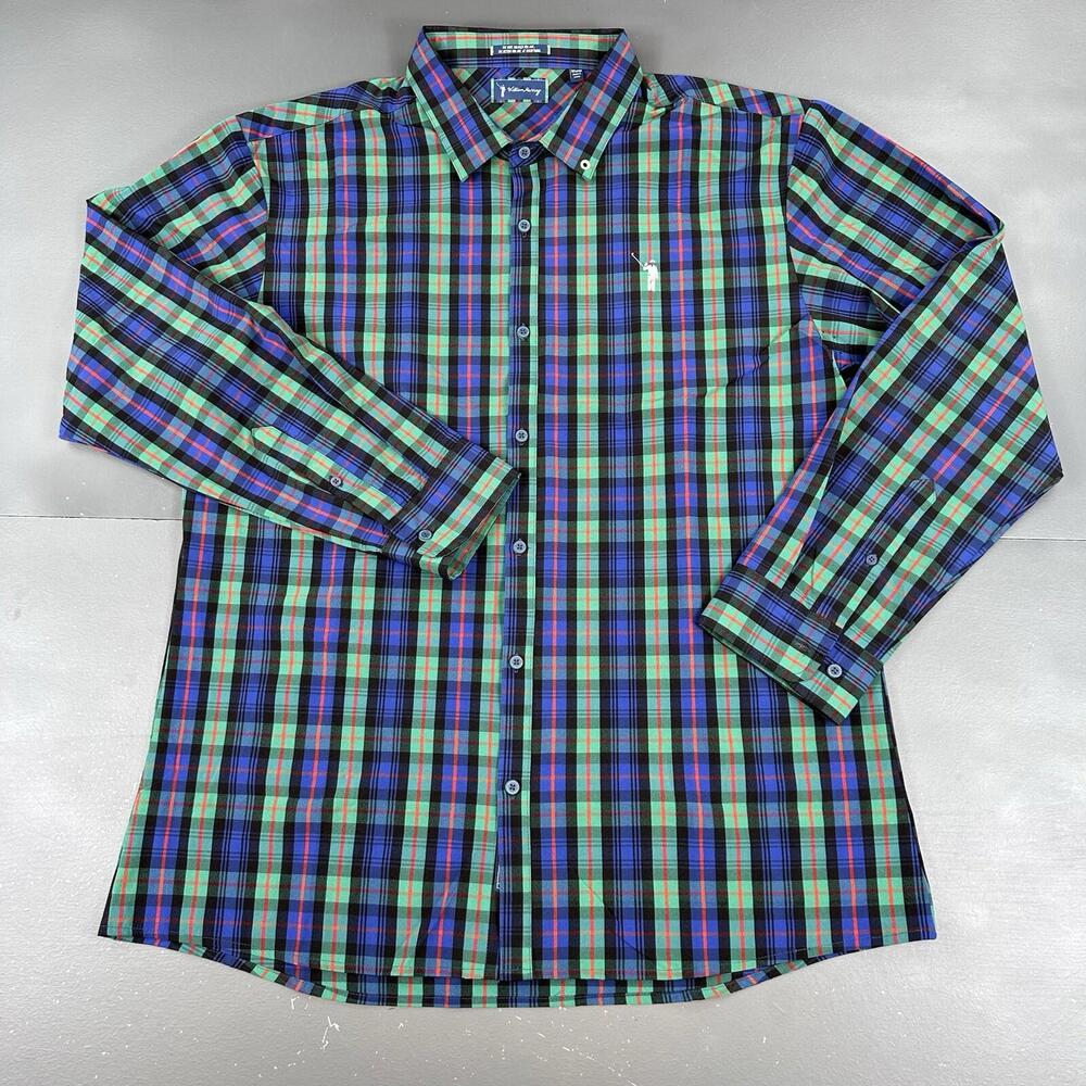 William Murray Shirt Mens XL Black Blue Green Tartan Blackwatch Plaid Golf